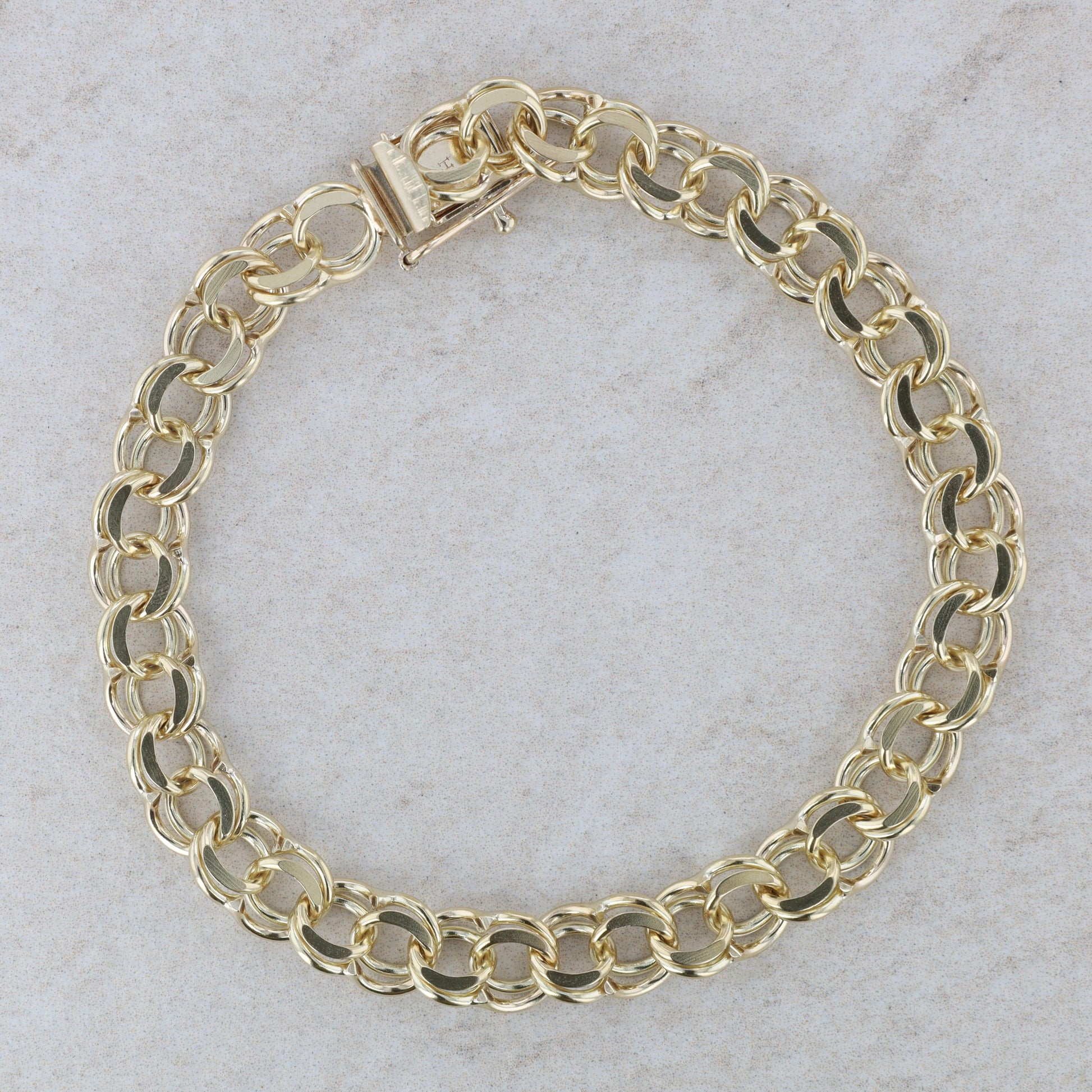 10k Yellow Gold Double Link Charm Fashion Bracelet 12.0g