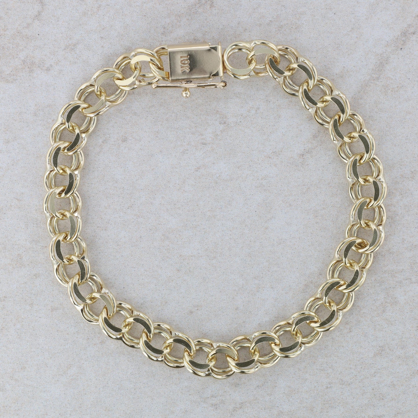 10k Yellow Gold Double Link Charm Fashion Bracelet 12.0g