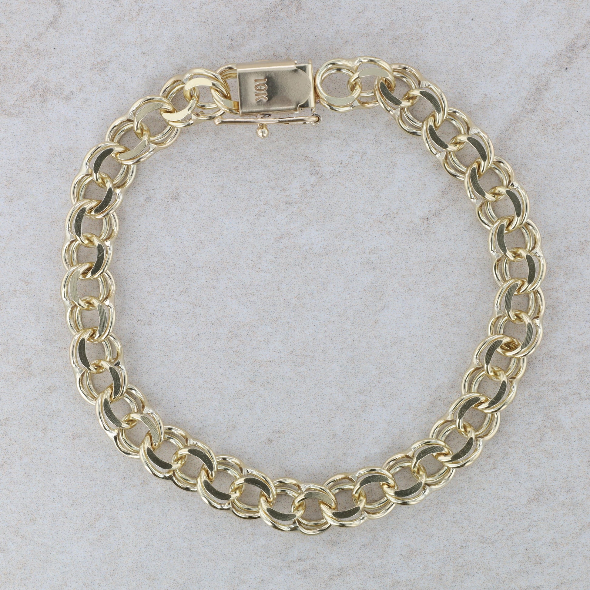 10k Yellow Gold Double Link Charm Fashion Bracelet 12.0g