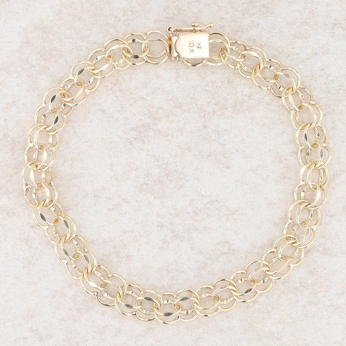 10k Yellow Gold Charm Double Link Bracelet 6.8g