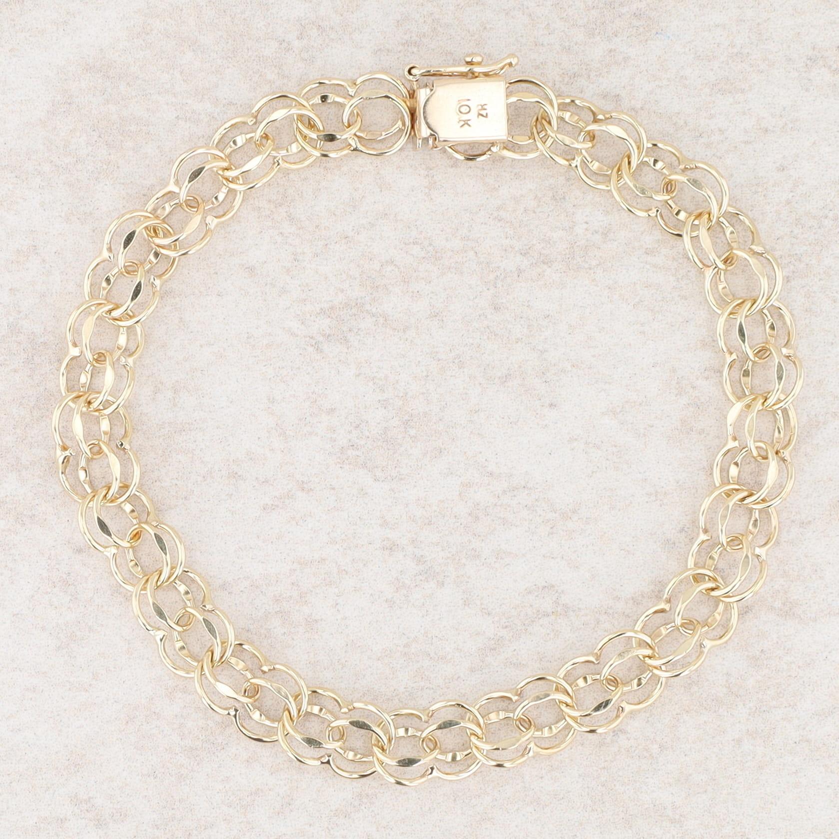 10k Yellow Gold Charm Double Link Bracelet 6.8g