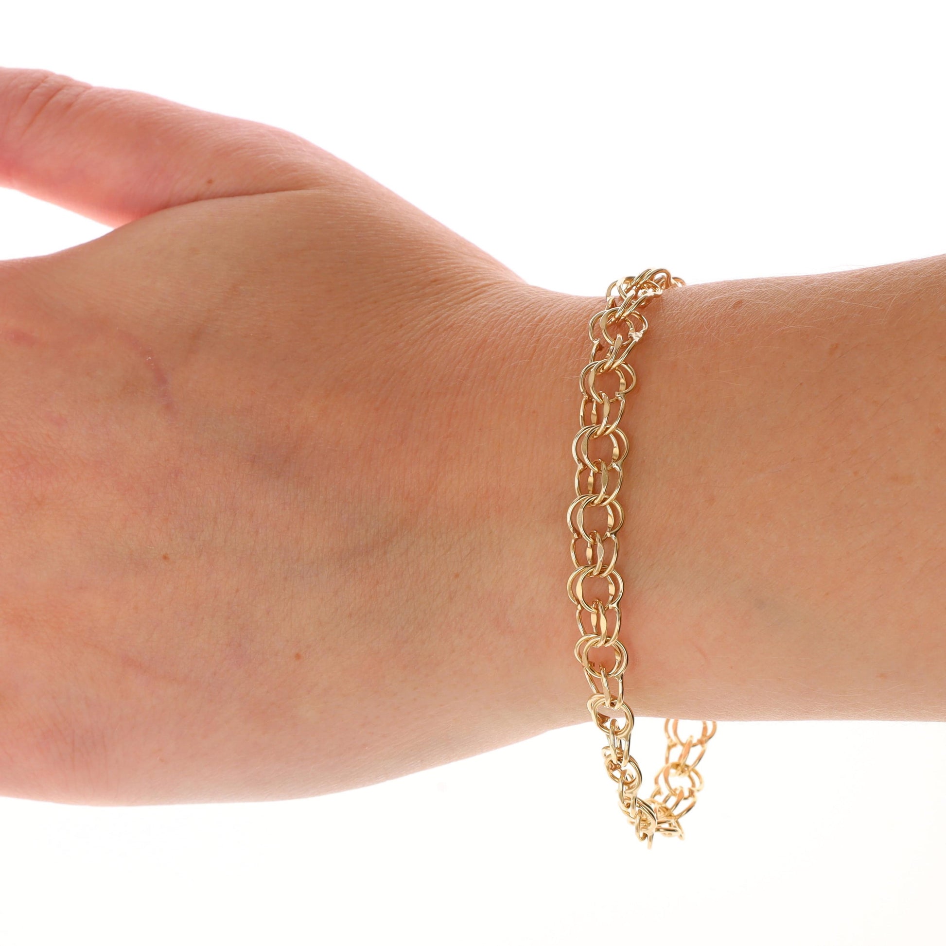 10k Yellow Gold Charm Double Link Bracelet 6.8g