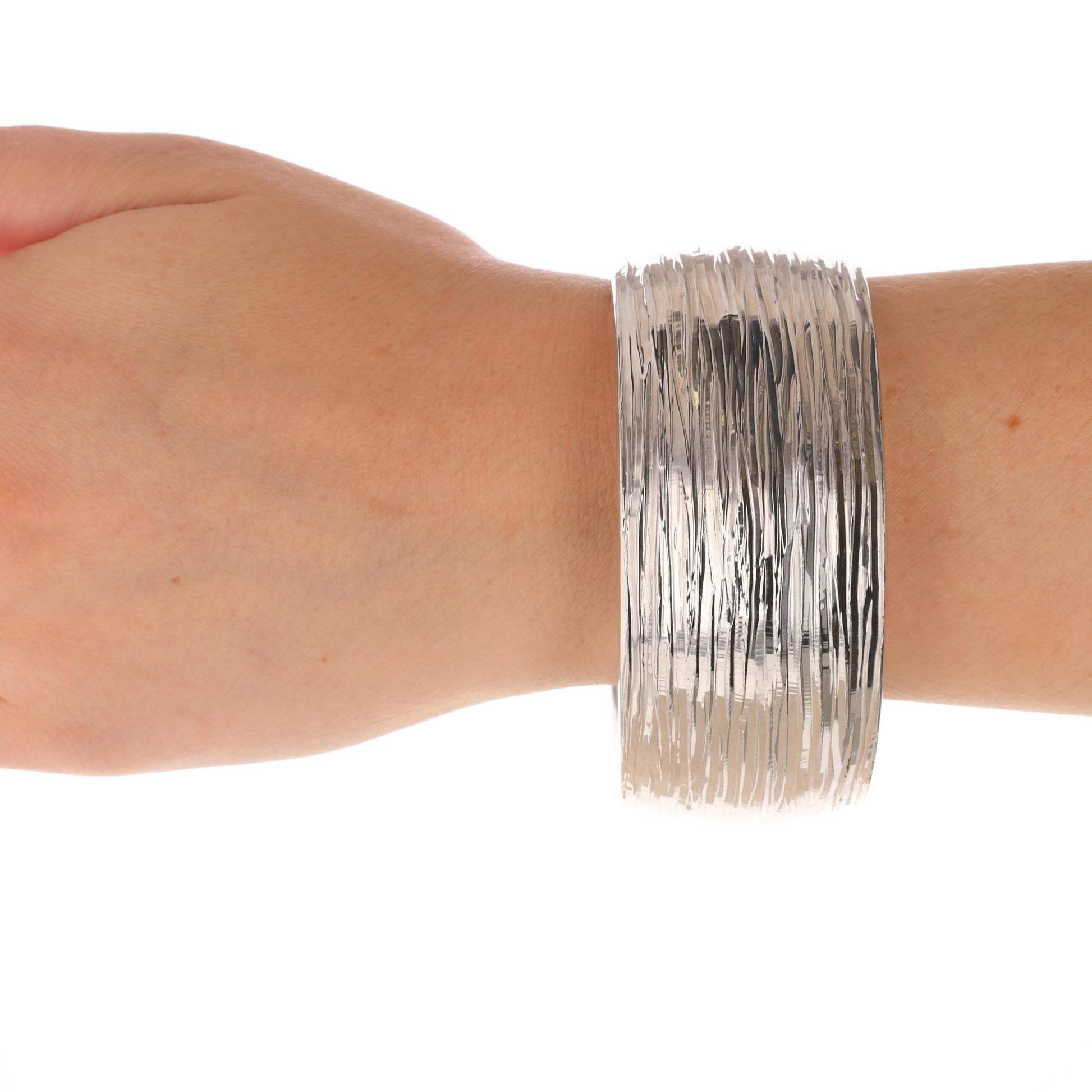 14k White Gold Textured Wide Bangle Bracelet, 38g