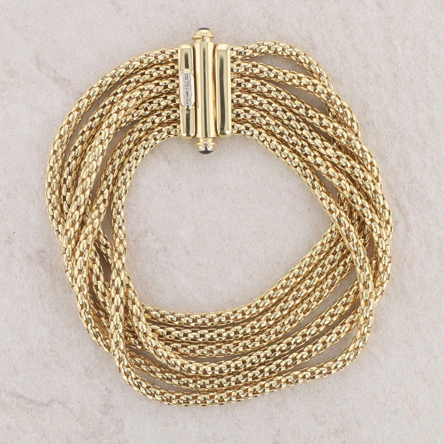 18k Yellow Gold Popcorn Chain 5 Strand Cabochon Sapphire Clasp Bracelet, FOPE