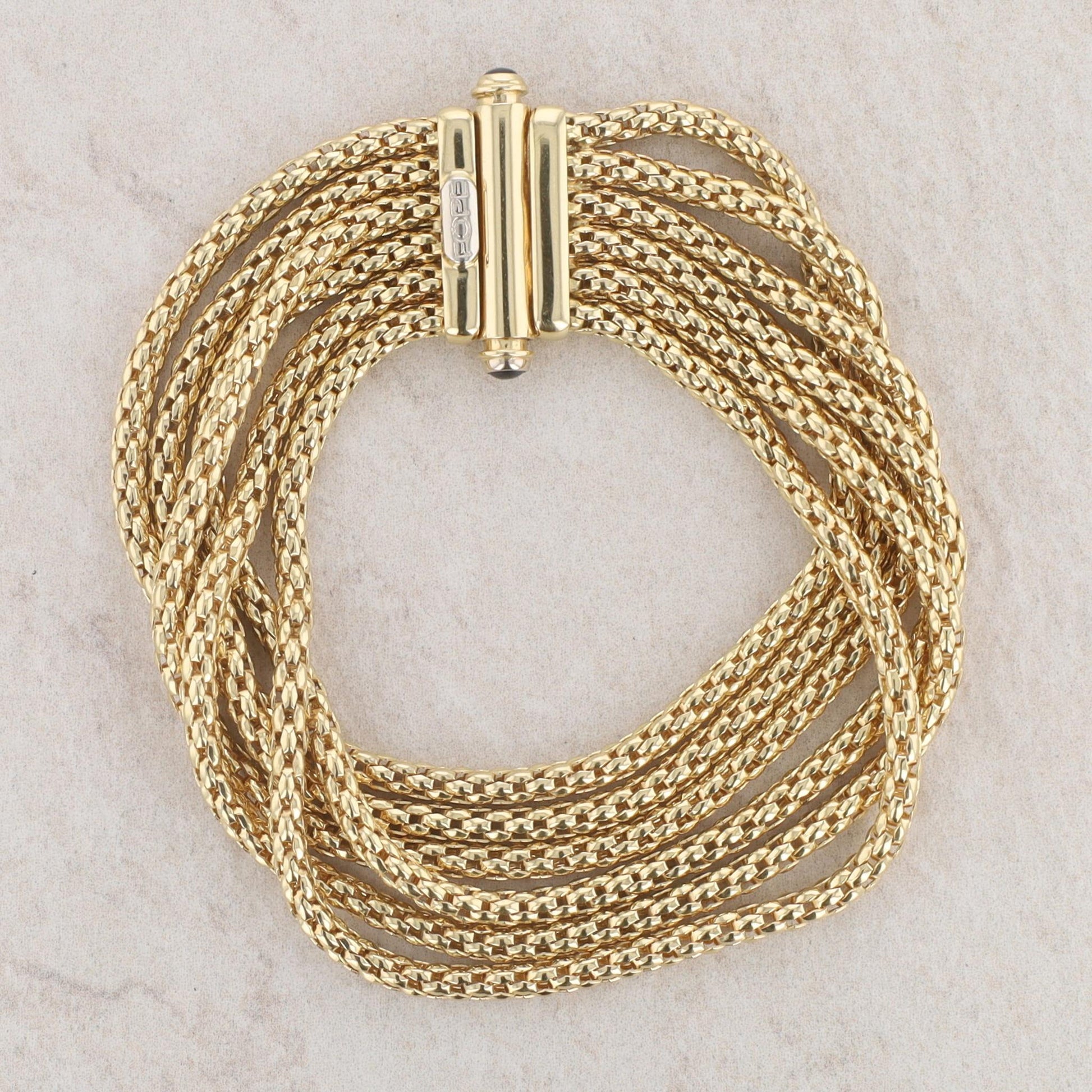 18k Yellow Gold Popcorn Chain 5 Strand Cabochon Sapphire Clasp Bracelet, FOPE