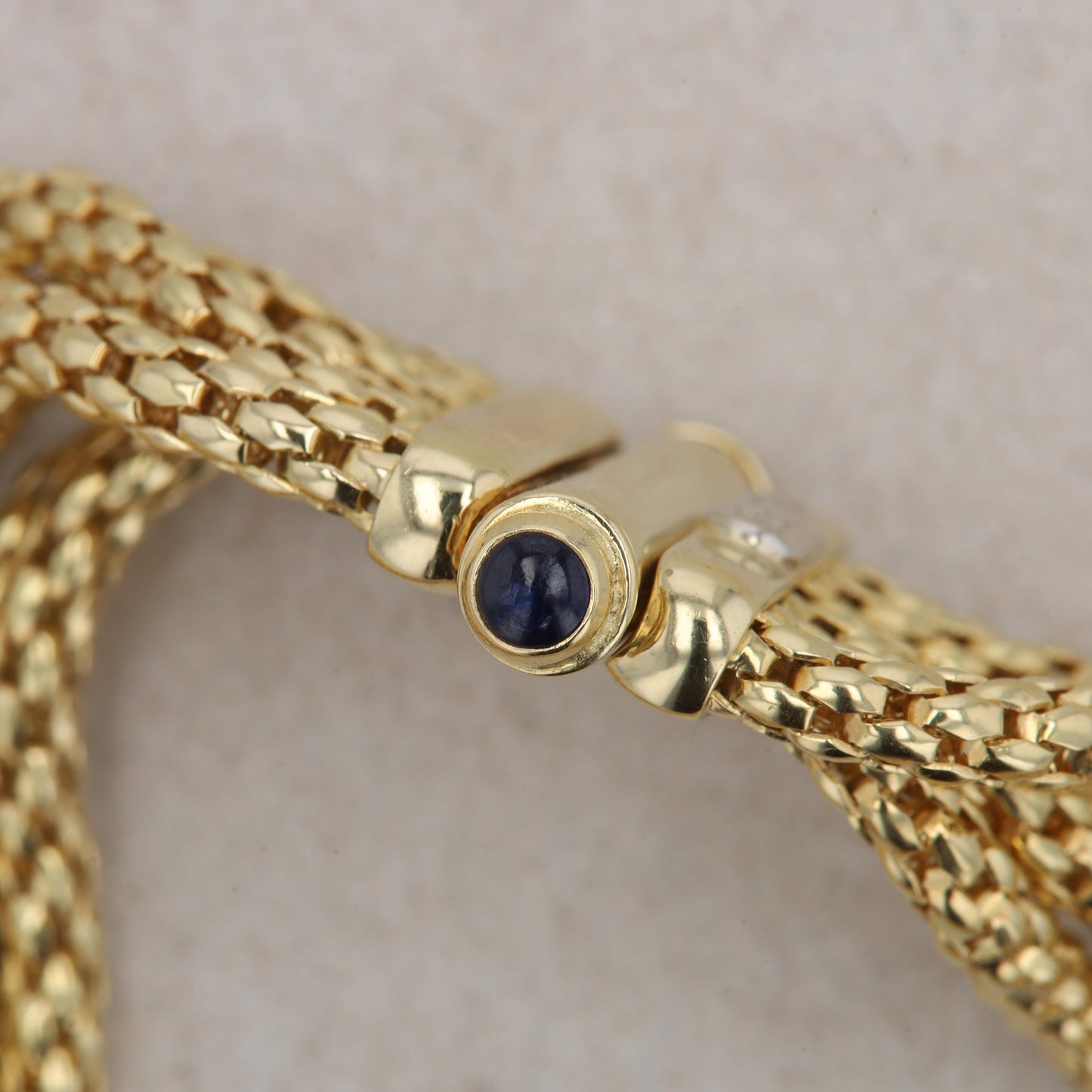 18k Yellow Gold Popcorn Chain 5 Strand Cabochon Sapphire Clasp Bracelet, FOPE