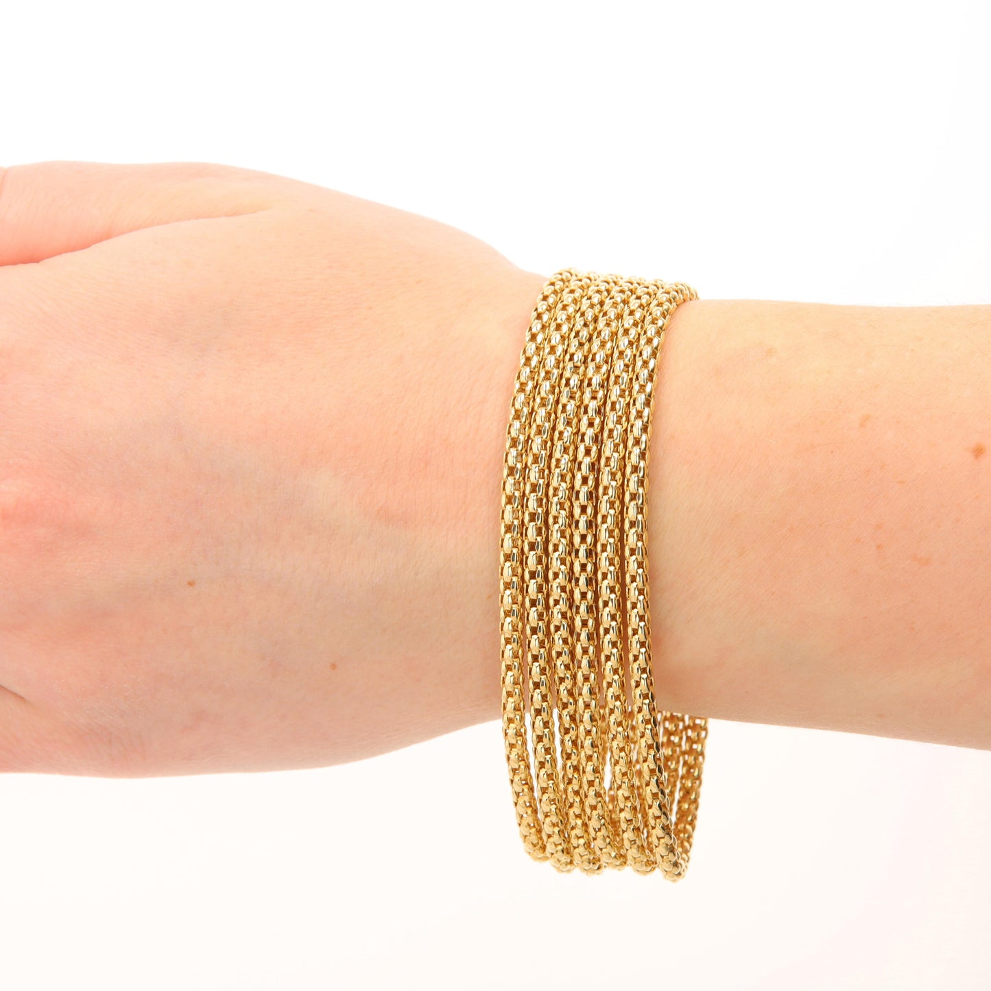 18k Yellow Gold Popcorn Chain 5 Strand Cabochon Sapphire Clasp Bracelet, FOPE