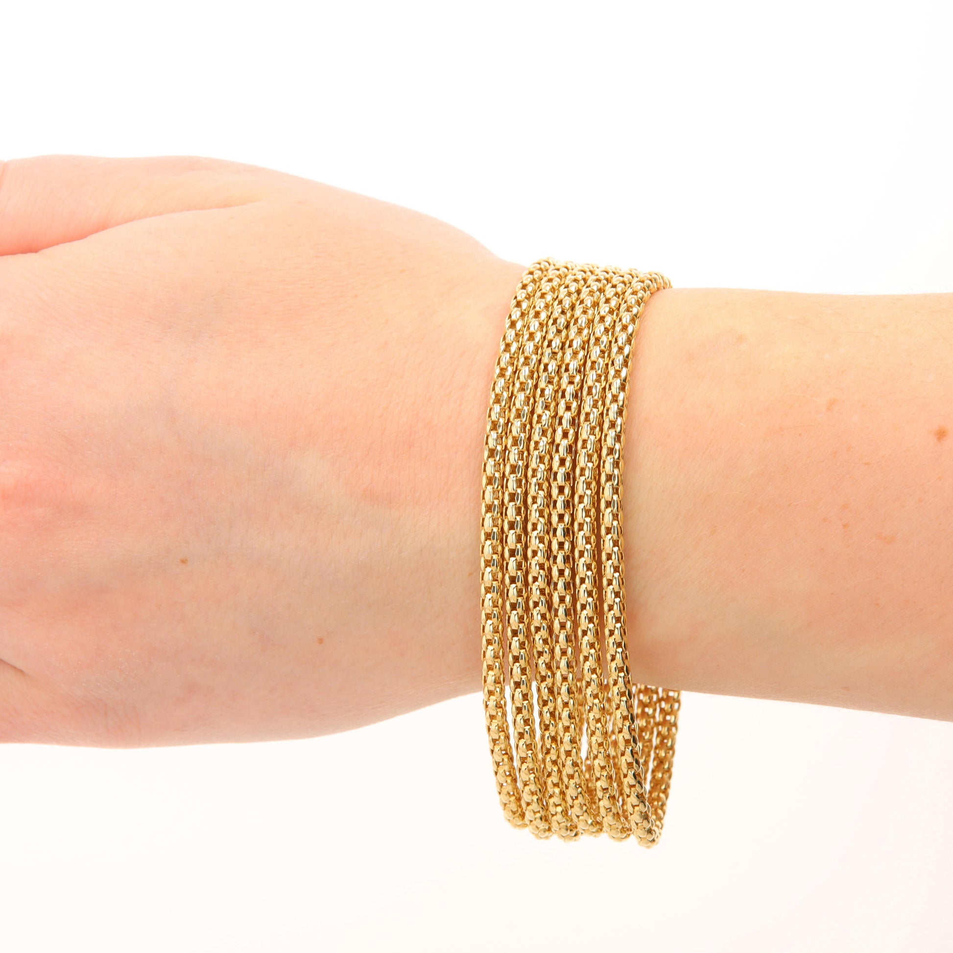 18k Yellow Gold Popcorn Chain 5 Strand Cabochon Sapphire Clasp Bracelet, FOPE