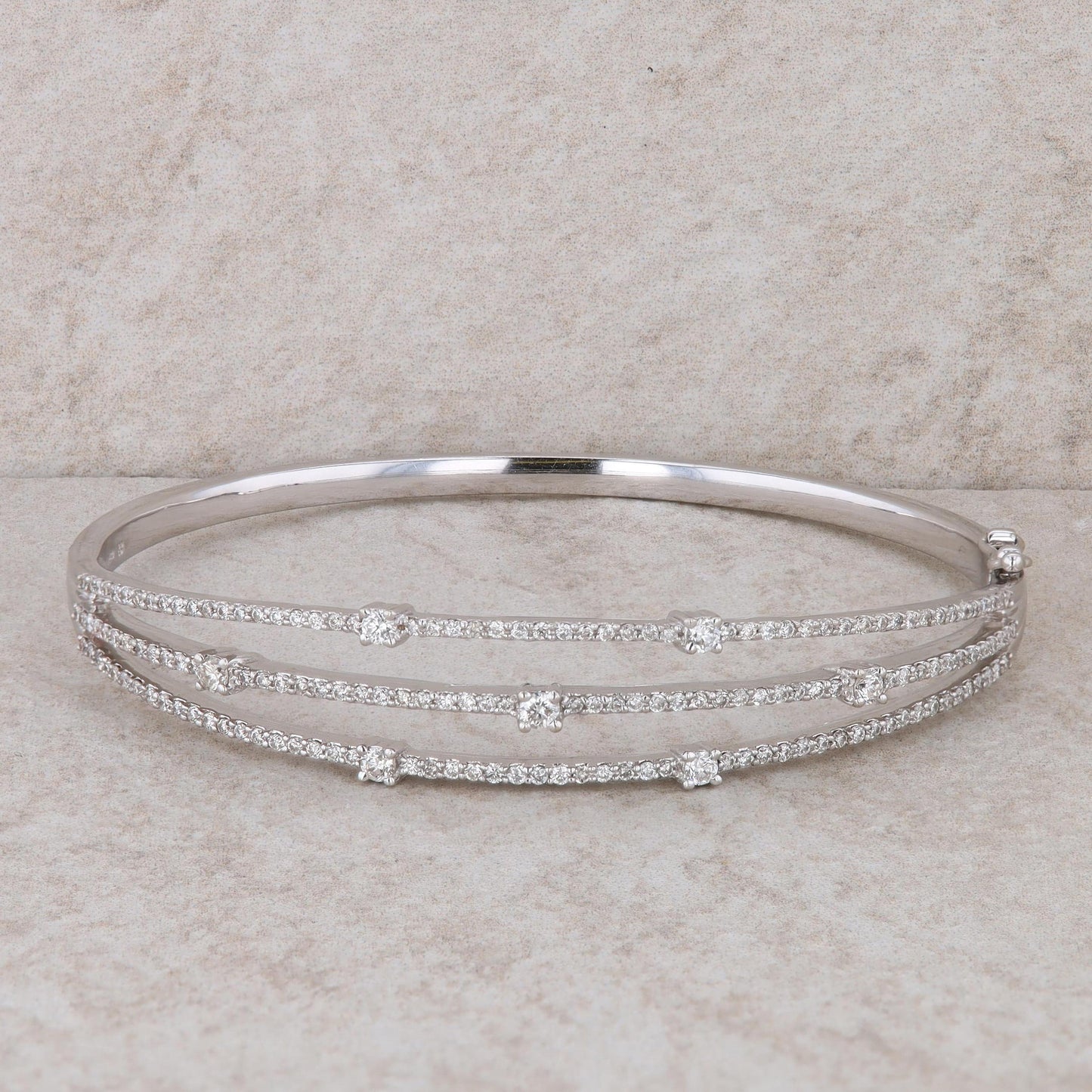 14k White Gold Diamond Three Row Bangle