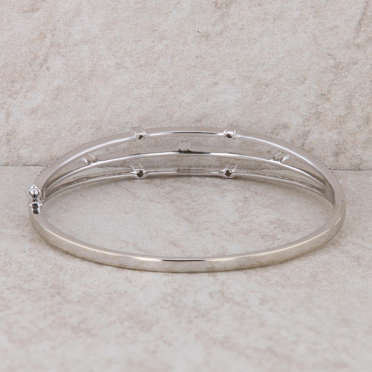 14k White Gold Diamond Three Row Bangle