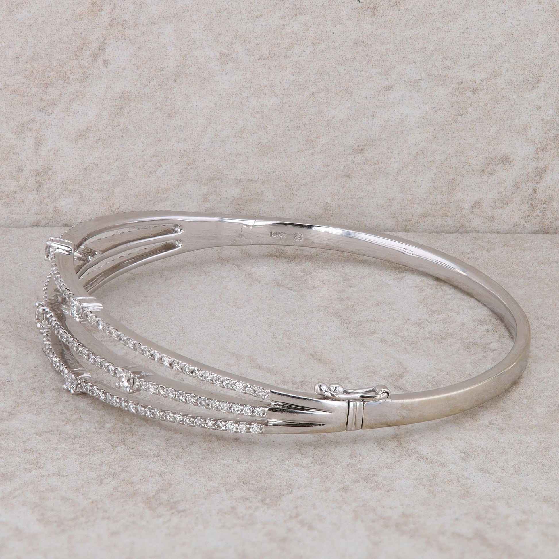 14k White Gold Diamond Three Row Bangle