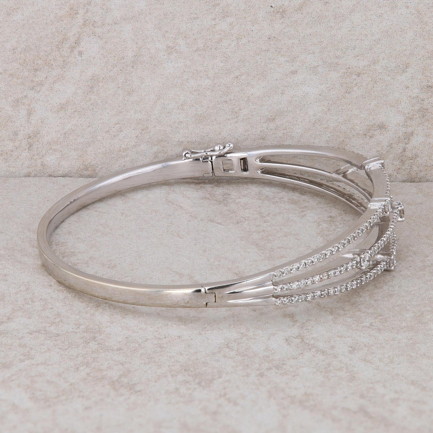 14k White Gold Diamond Three Row Bangle