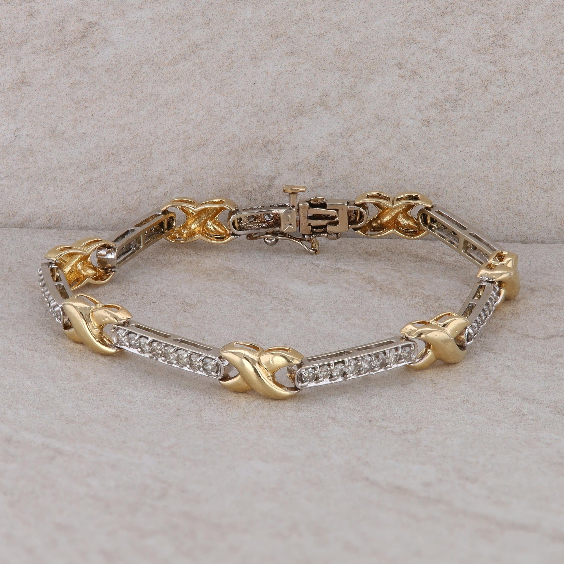 14k Two Tone Diamond X Link Bracelet