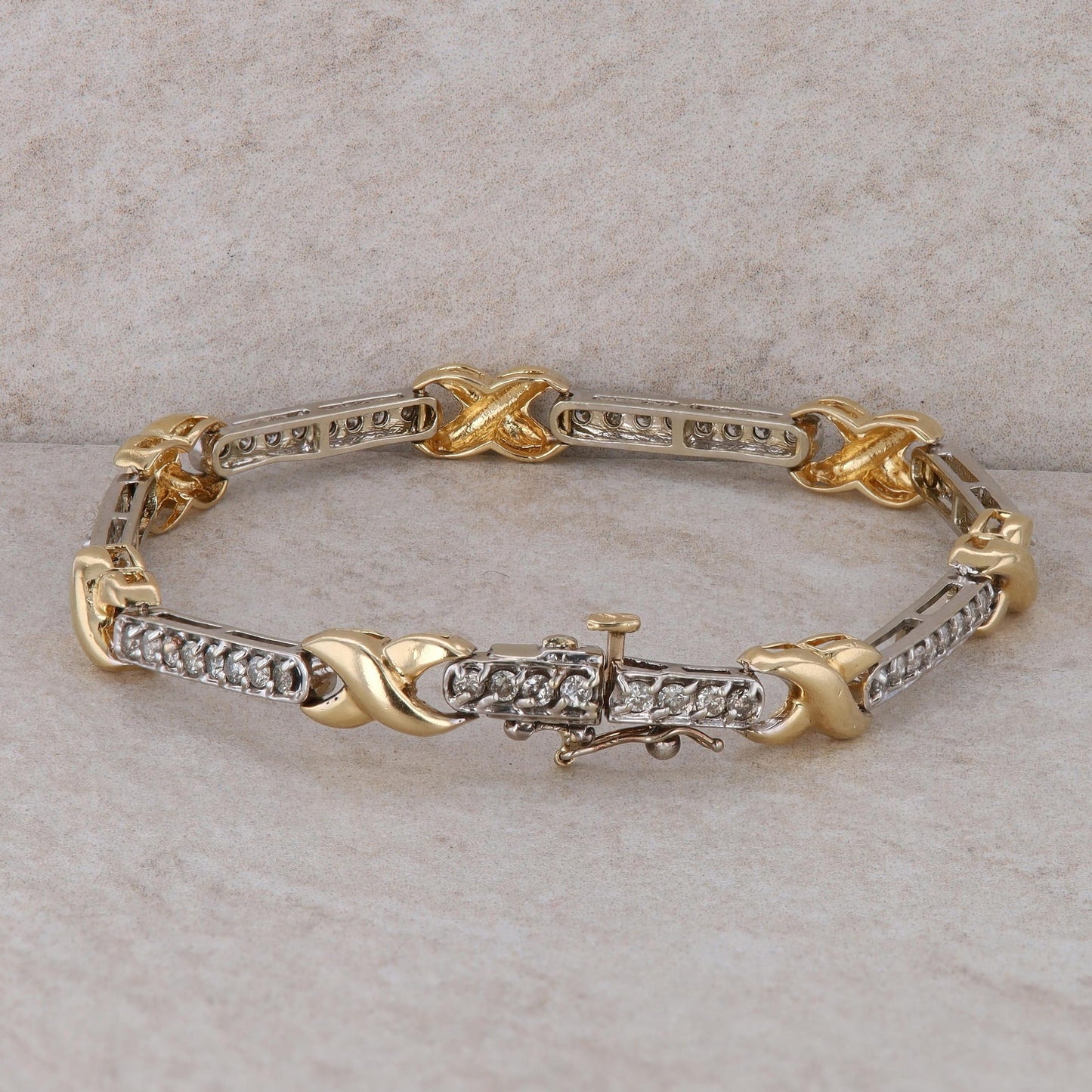 14k Two Tone Diamond X Link Bracelet