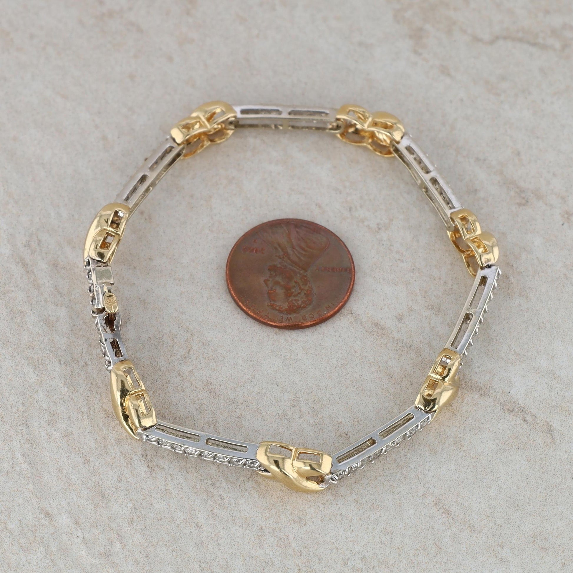 14k Two Tone Diamond X Link Bracelet