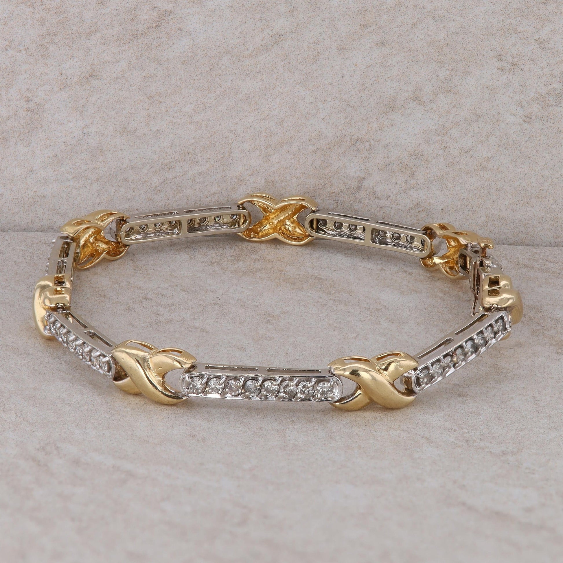 14k Two Tone Diamond X Link Bracelet