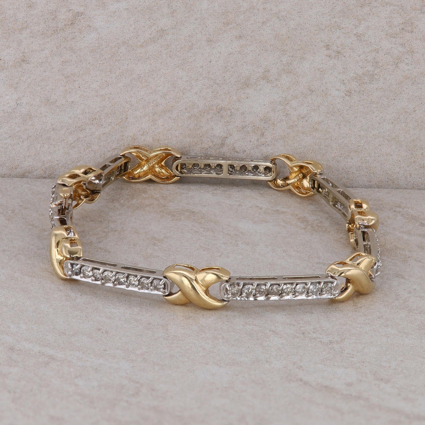 14k Two Tone Diamond X Link Bracelet