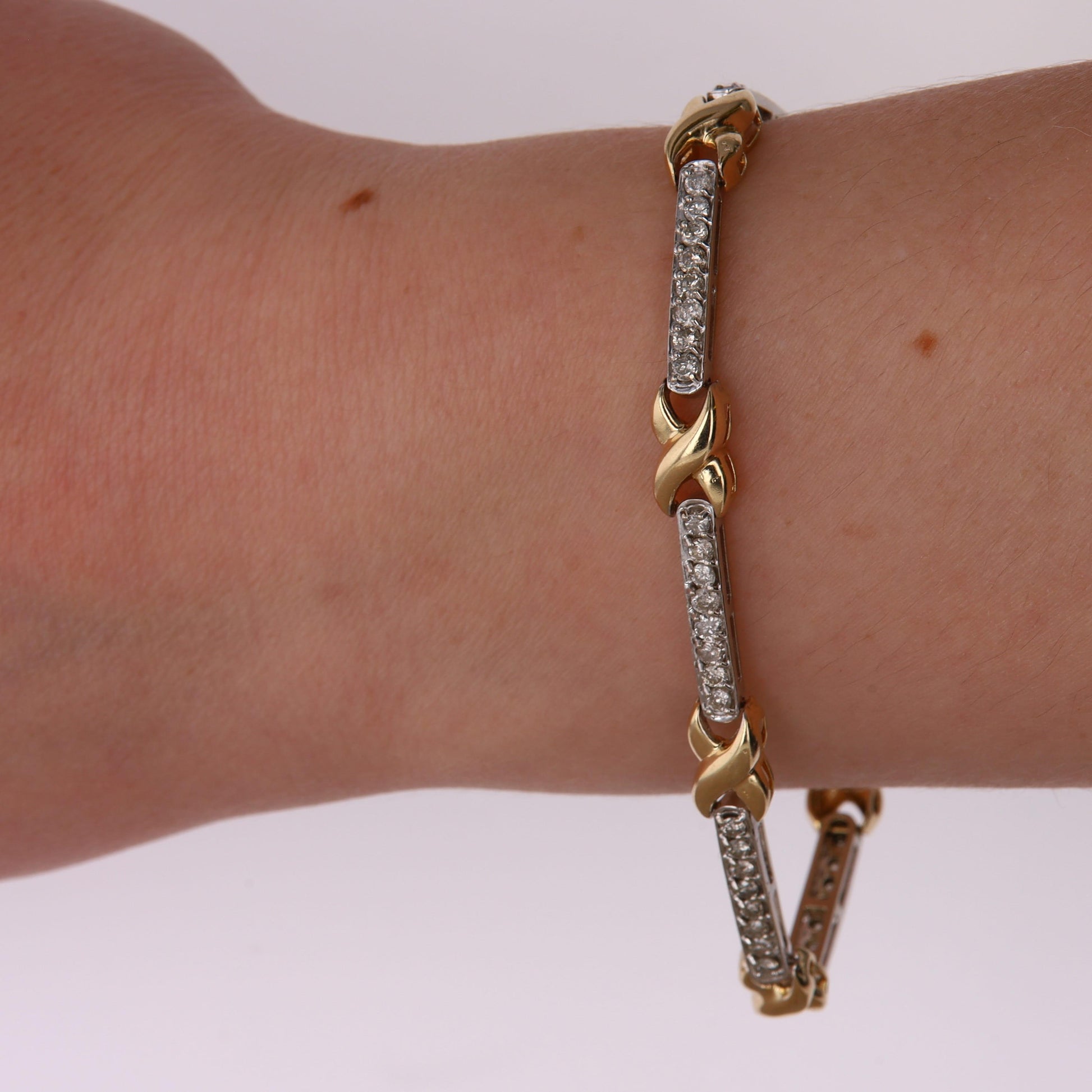 14k Two Tone Diamond X Link Bracelet