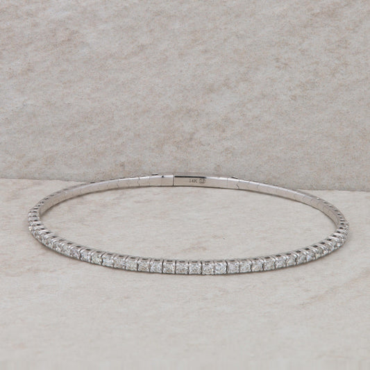 14k White Gold 1.50cttw Diamond Flexible Bangle