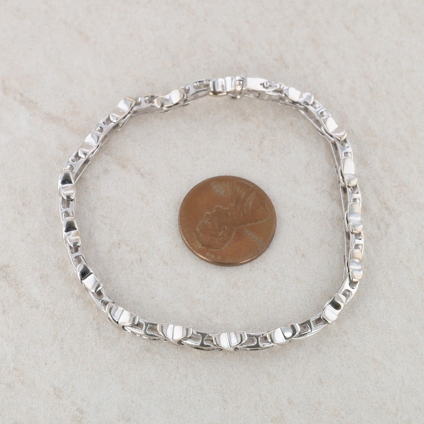 10k White Gold Baguette Diamond X Link Bracelet