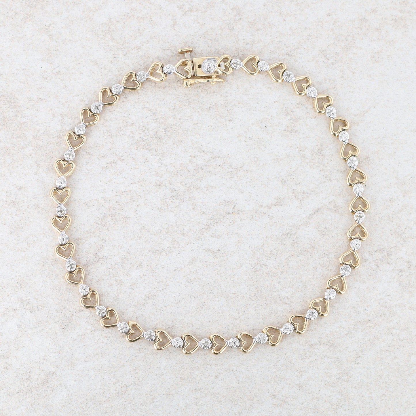 10k Yellow Gold Heart Diamond Link Bracelet