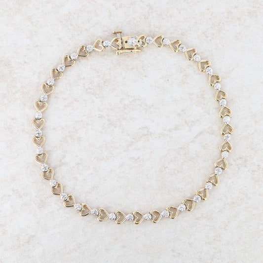 10k Yellow Gold Heart Diamond Link Bracelet