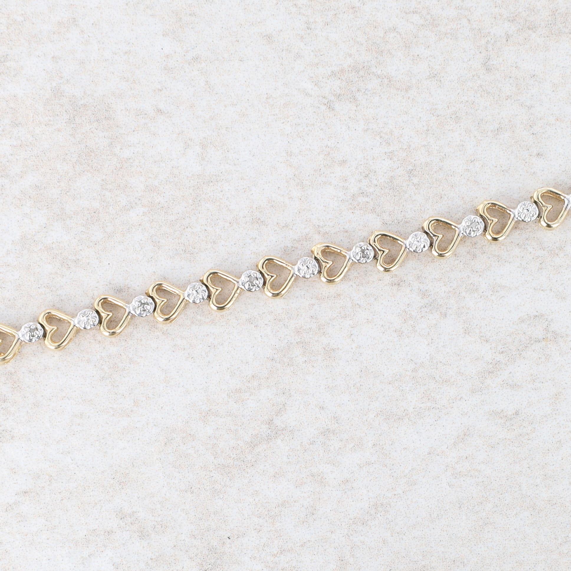 10k Yellow Gold Heart Diamond Link Bracelet