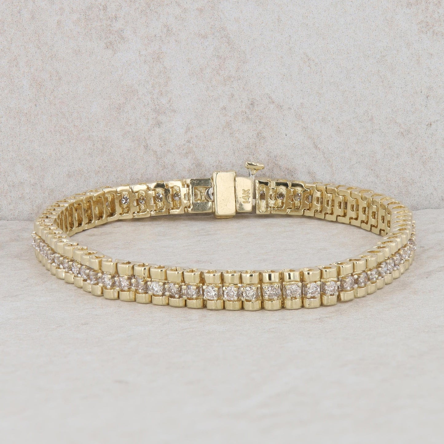 14k Yellow Gold Diamond Link Tennis Style Bracelet