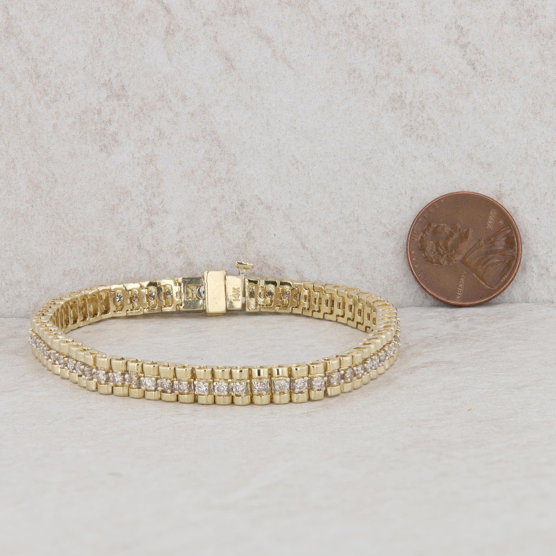 14k Yellow Gold Diamond Link Tennis Style Bracelet