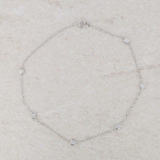 14k White Gold Diamond by the Yard Anklet Bracelet