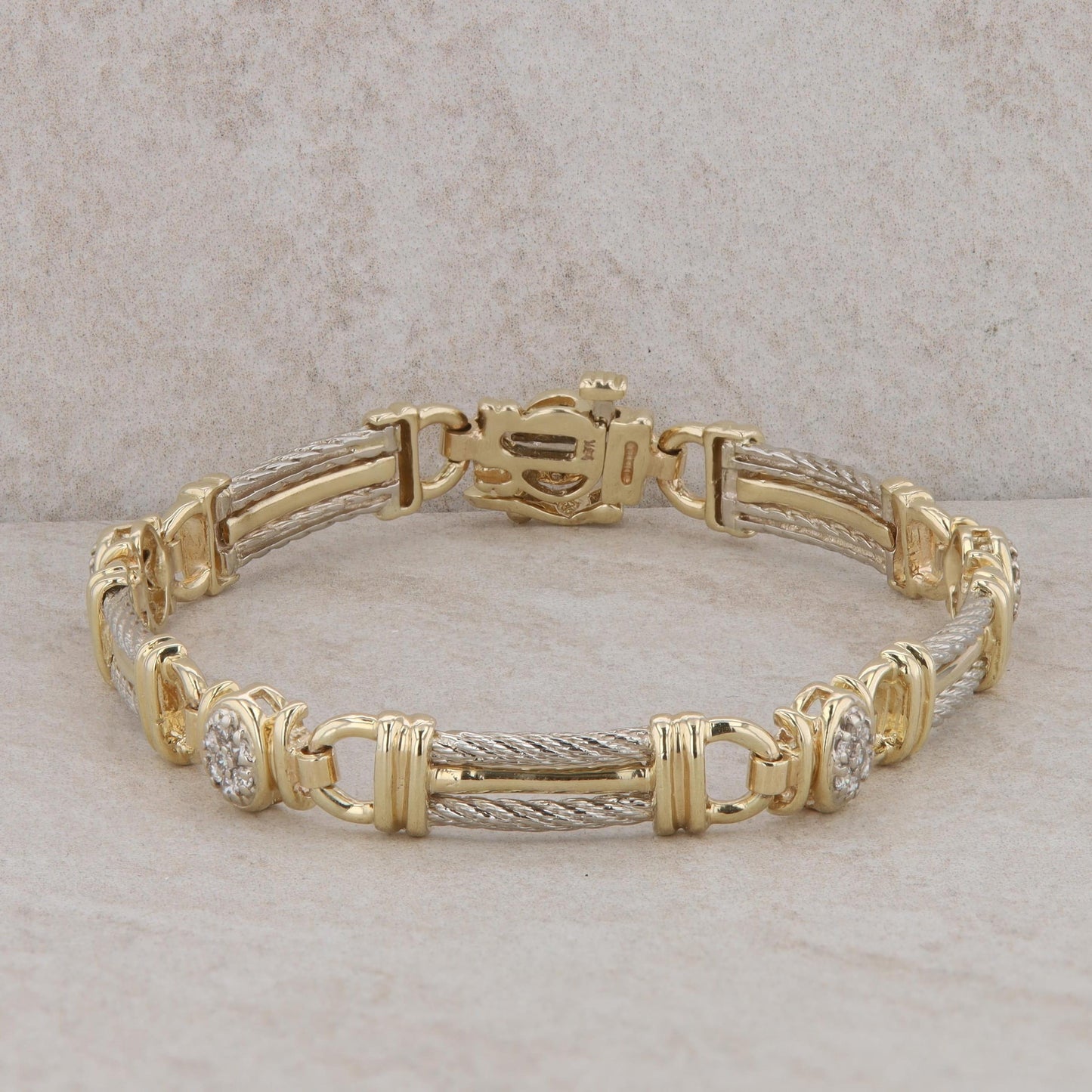 14k White and Yellow Gold Diamond Cluster Link Bracelet