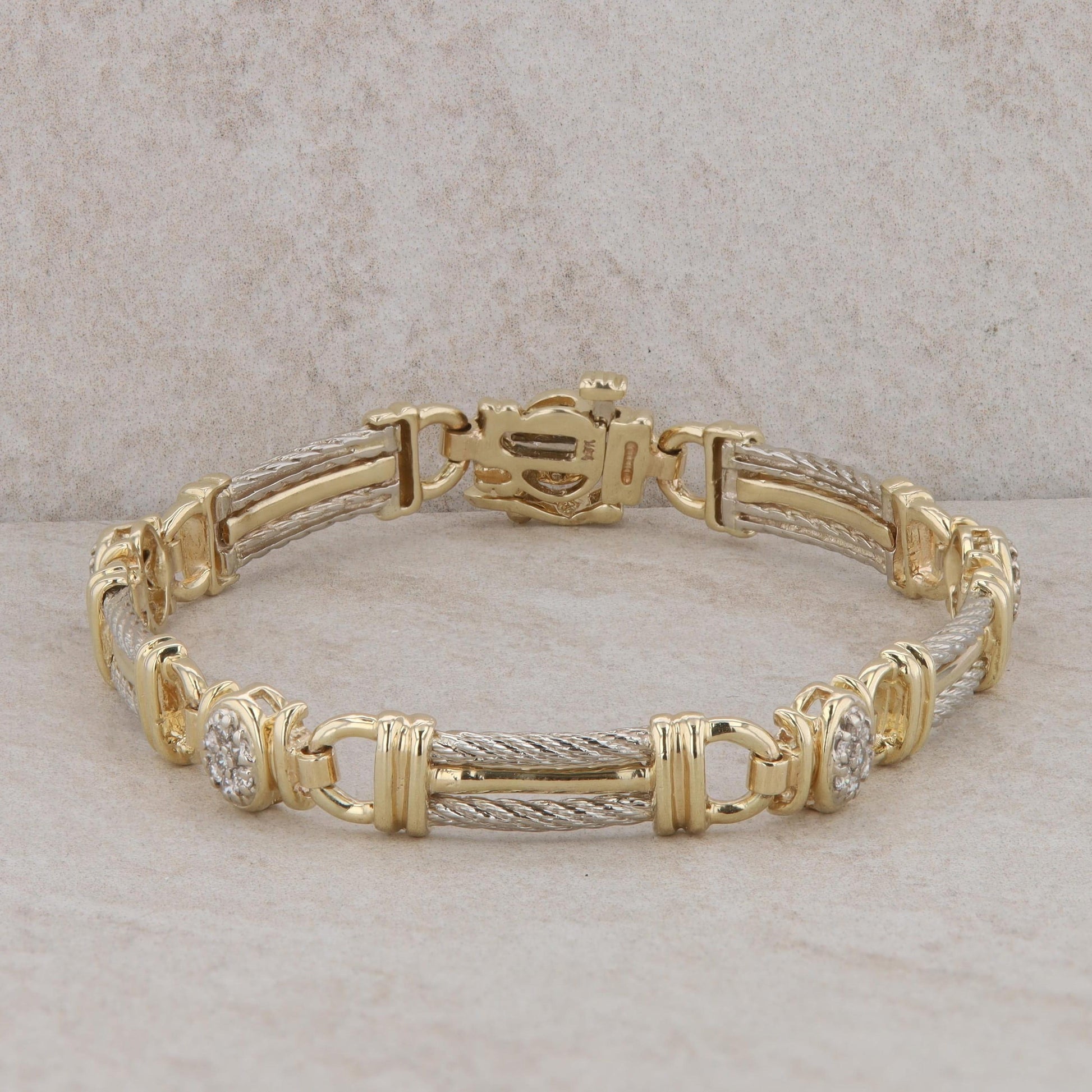 14k White and Yellow Gold Diamond Cluster Link Bracelet