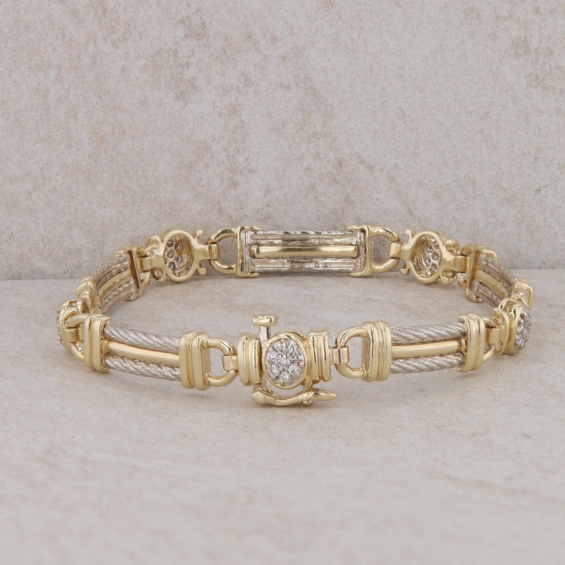 14k White and Yellow Gold Diamond Cluster Link Bracelet