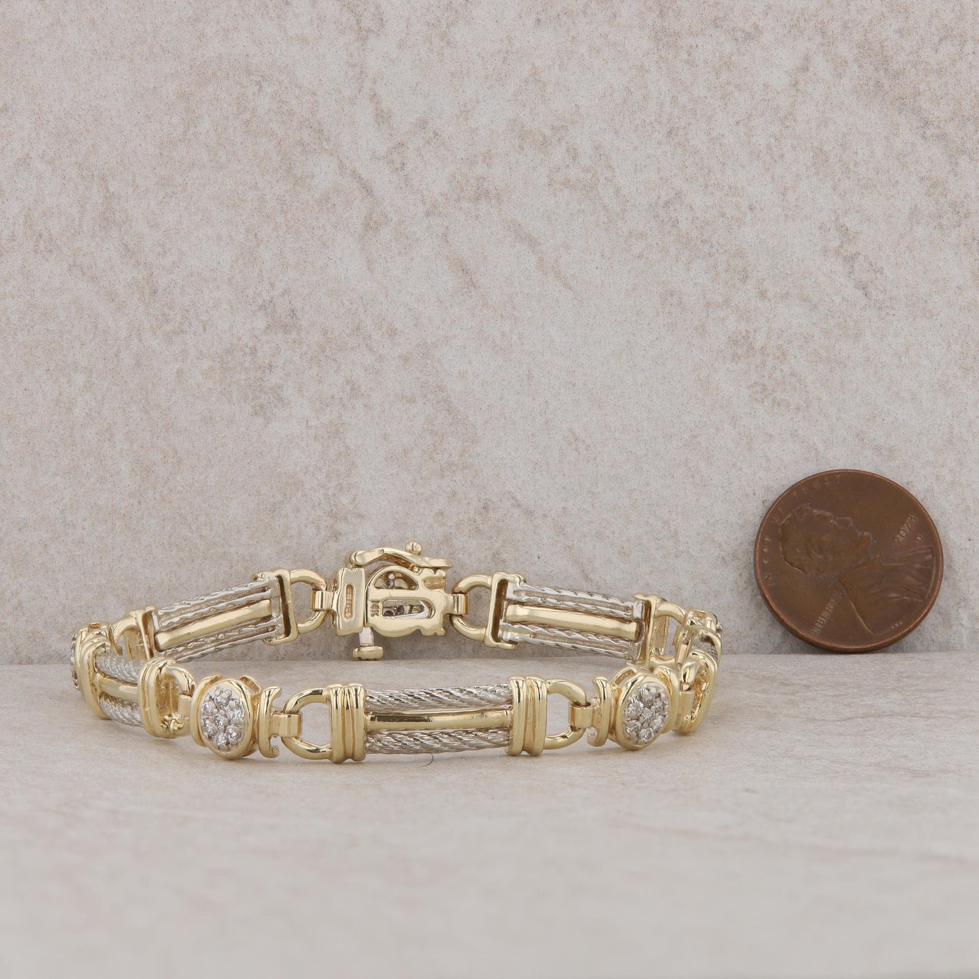 14k White and Yellow Gold Diamond Cluster Link Bracelet