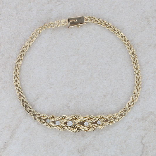 14k Yellow Gold Rope Style Diamond Bracelet