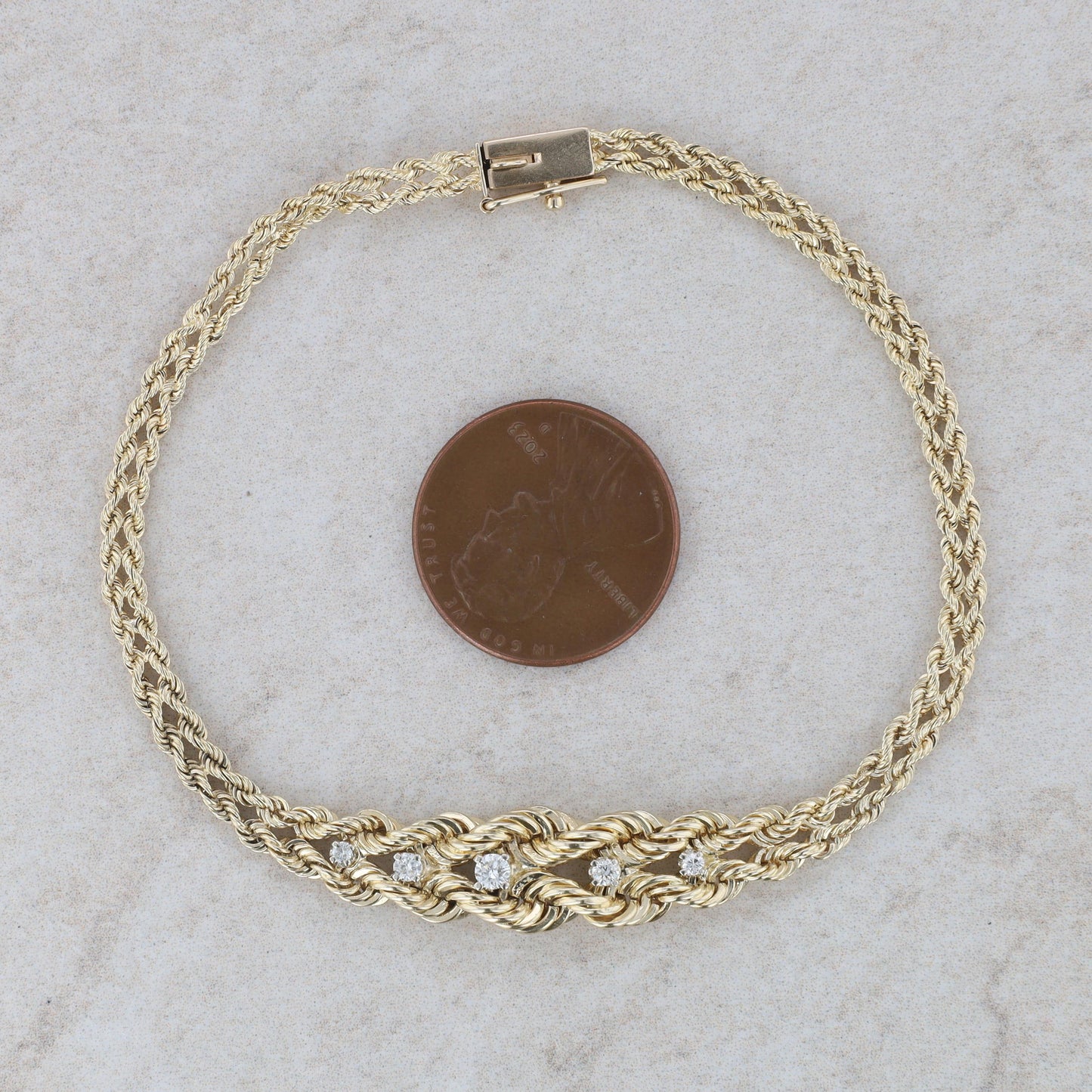 14k Yellow Gold Rope Style Diamond Bracelet