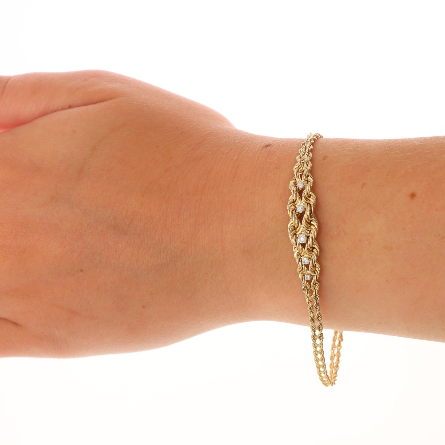 14k Yellow Gold Rope Style Diamond Bracelet