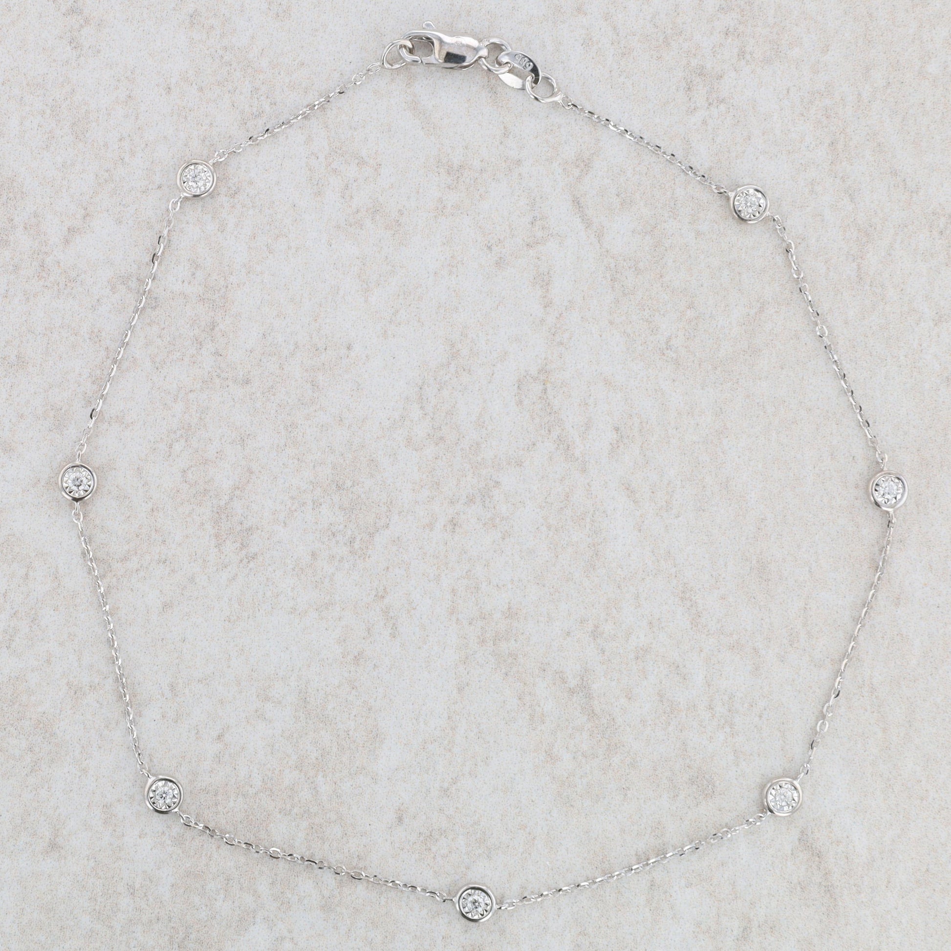 14k White Gold Diamond By The Yard Station Bracelet/Anklet