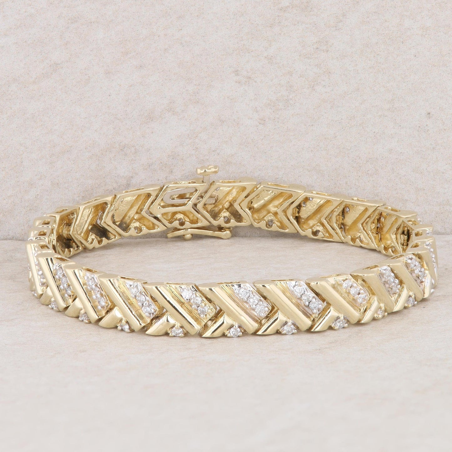 14k Yellow Gold Diamond Chevron Link Bracelet