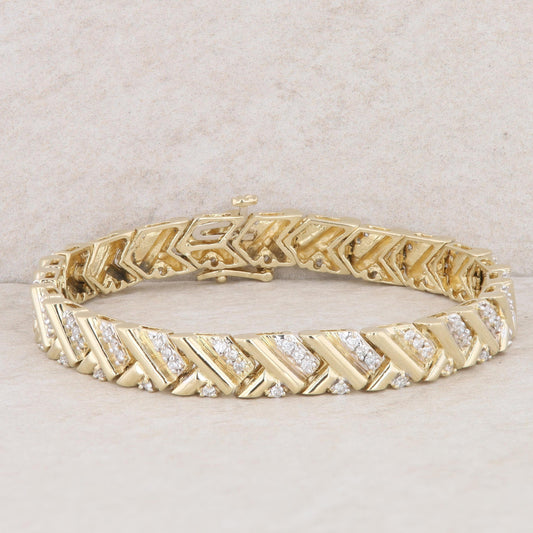 14k Yellow Gold Diamond Chevron Link Bracelet