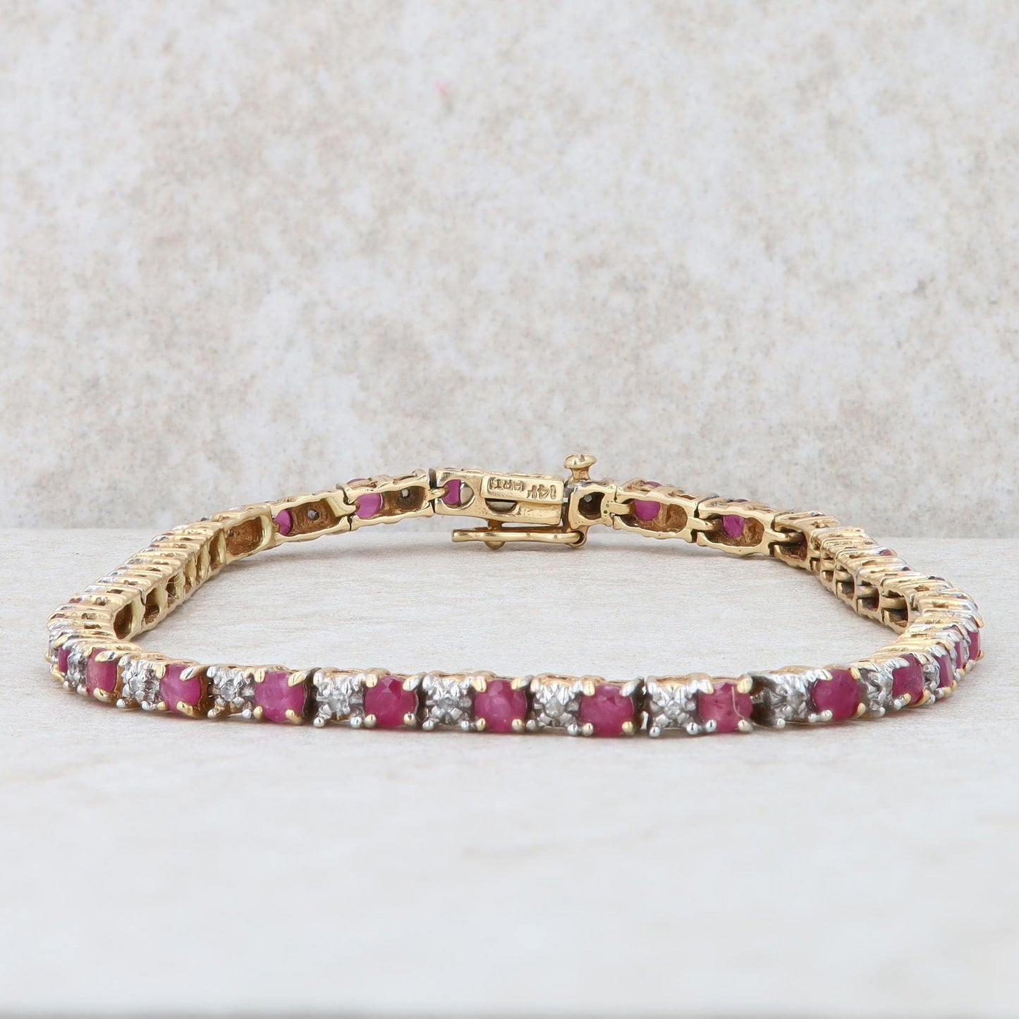 14k Yellow Gold Diamond and Ruby Tennis Bracelet