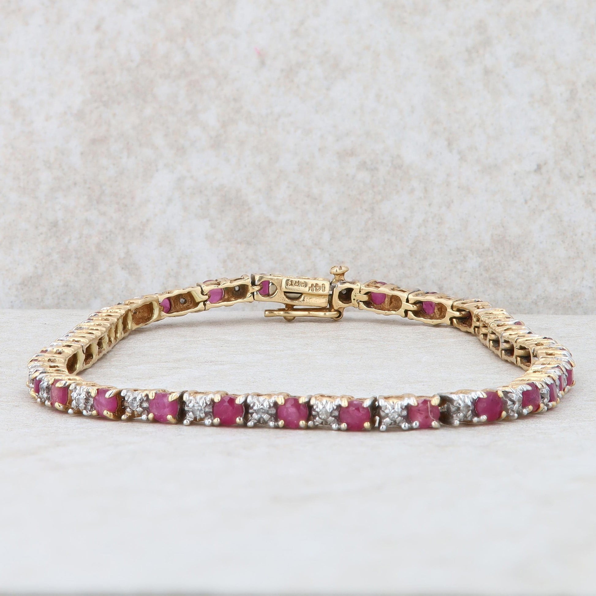 14k Yellow Gold Diamond and Ruby Tennis Bracelet