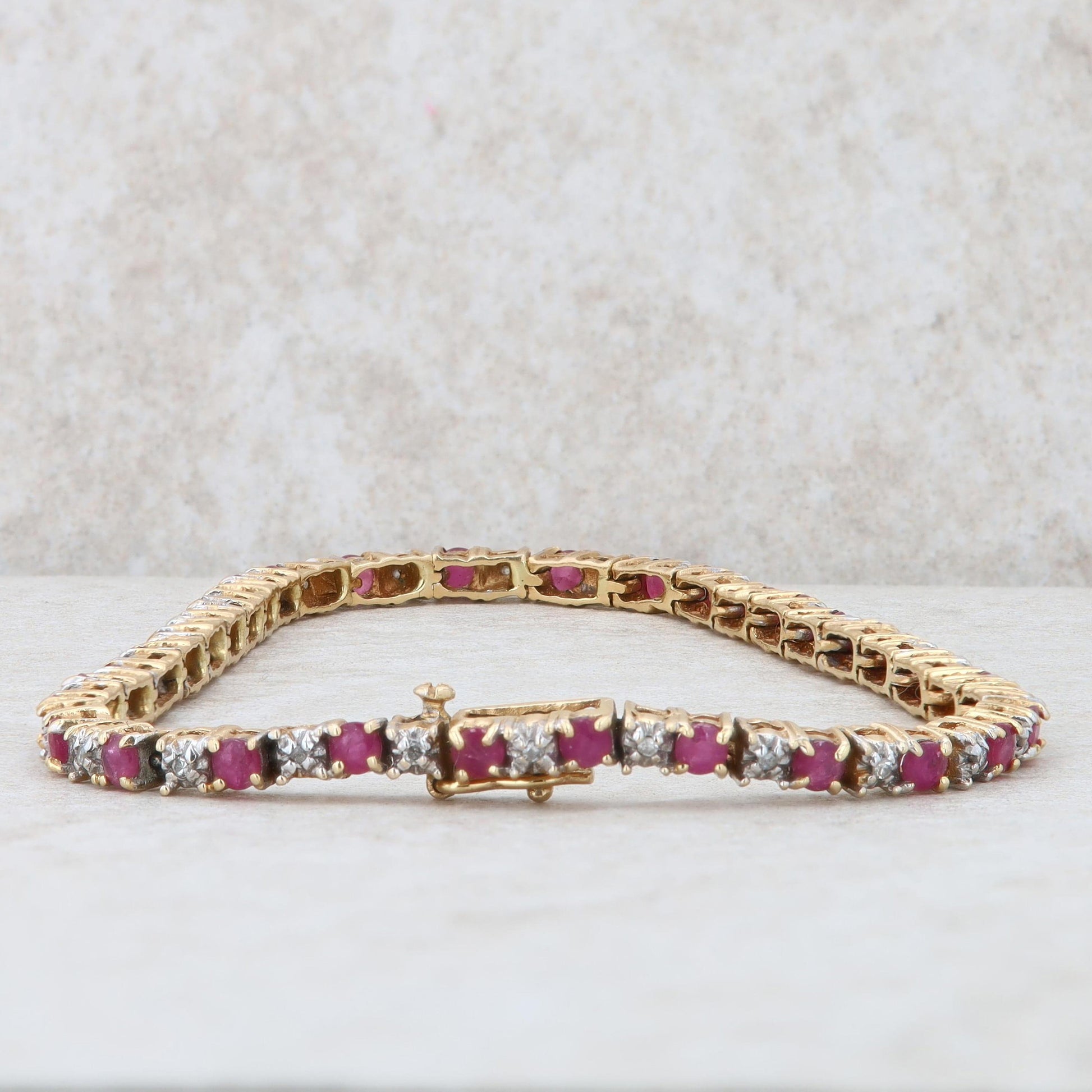 14k Yellow Gold Diamond and Ruby Tennis Bracelet