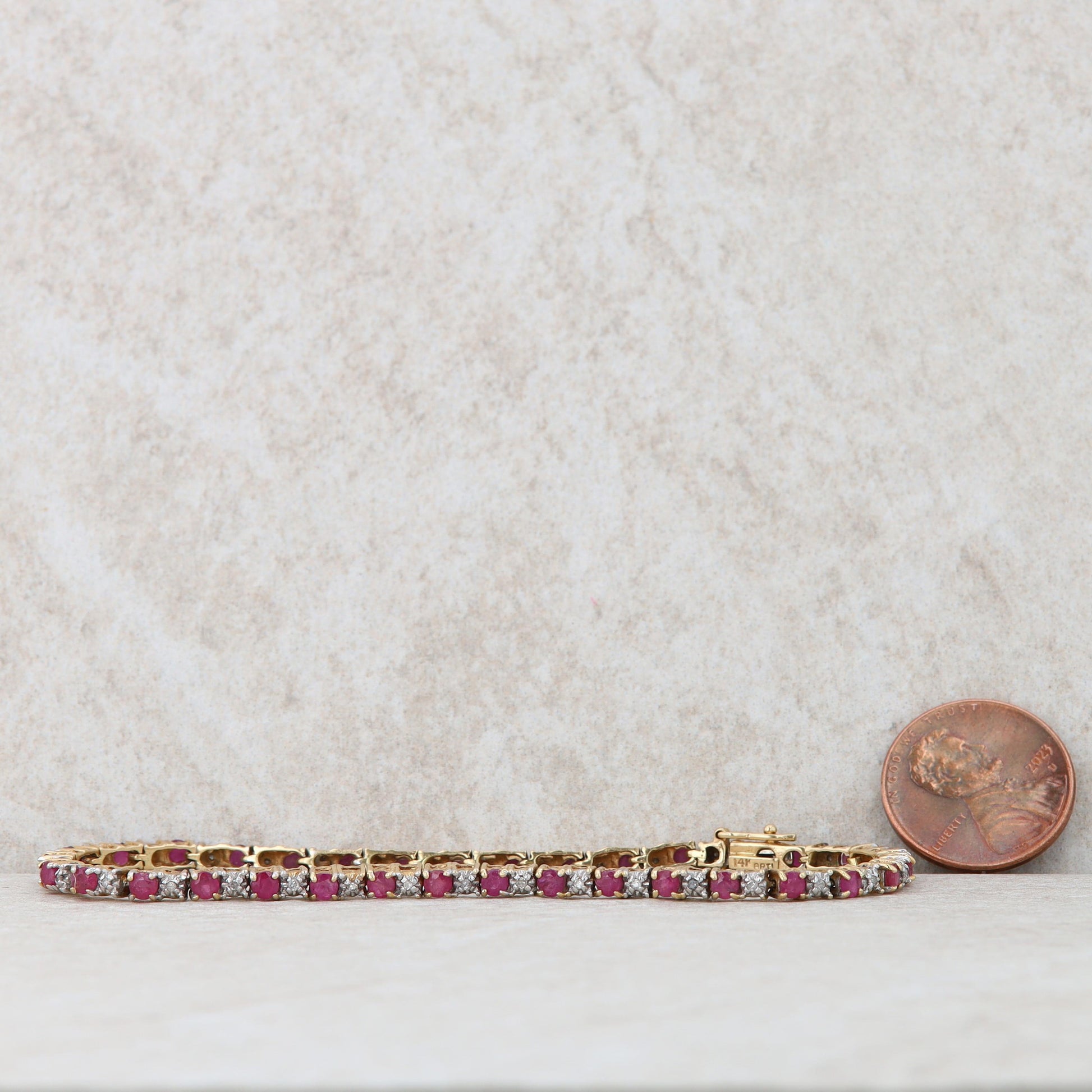 14k Yellow Gold Diamond and Ruby Tennis Bracelet