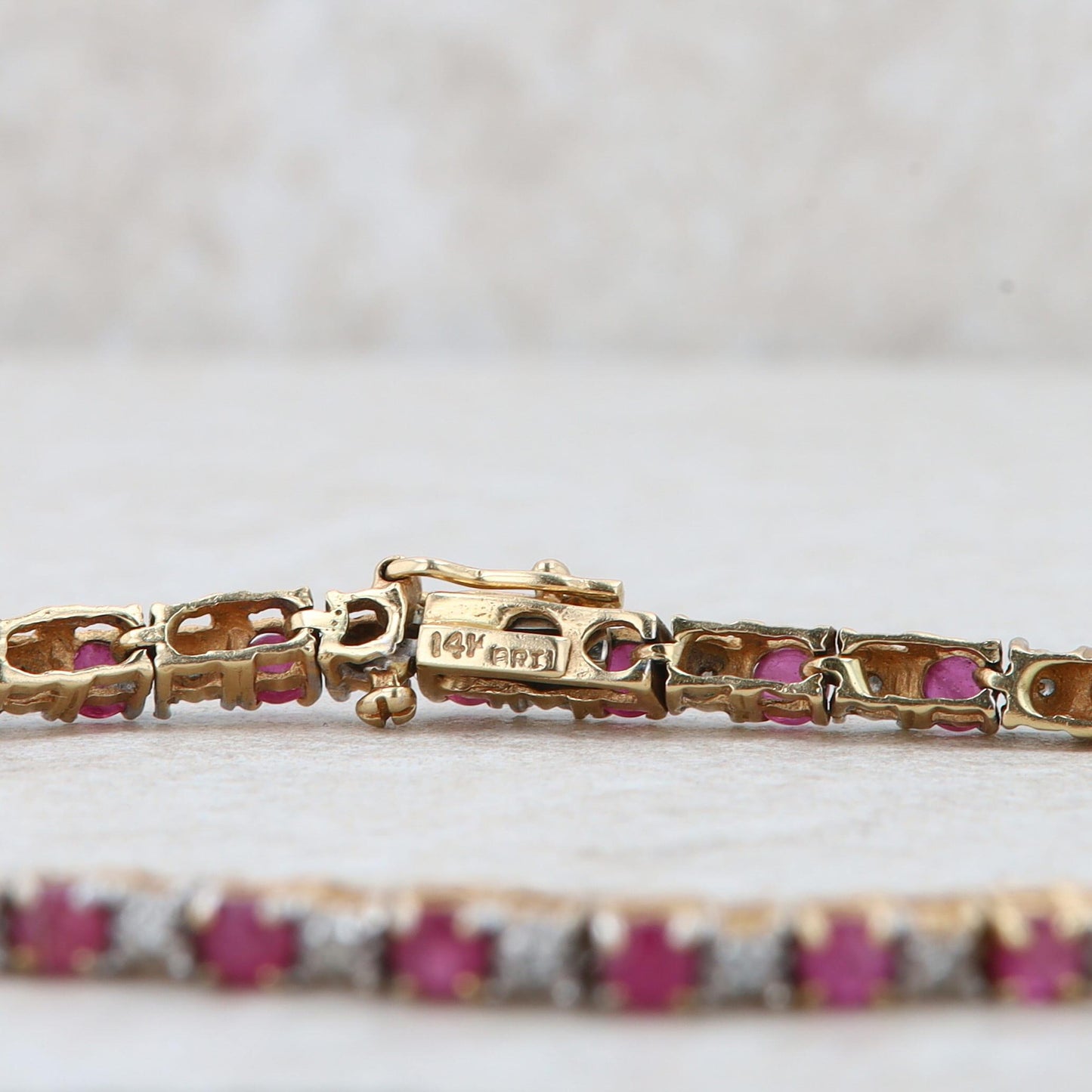 14k Yellow Gold Diamond and Ruby Tennis Bracelet