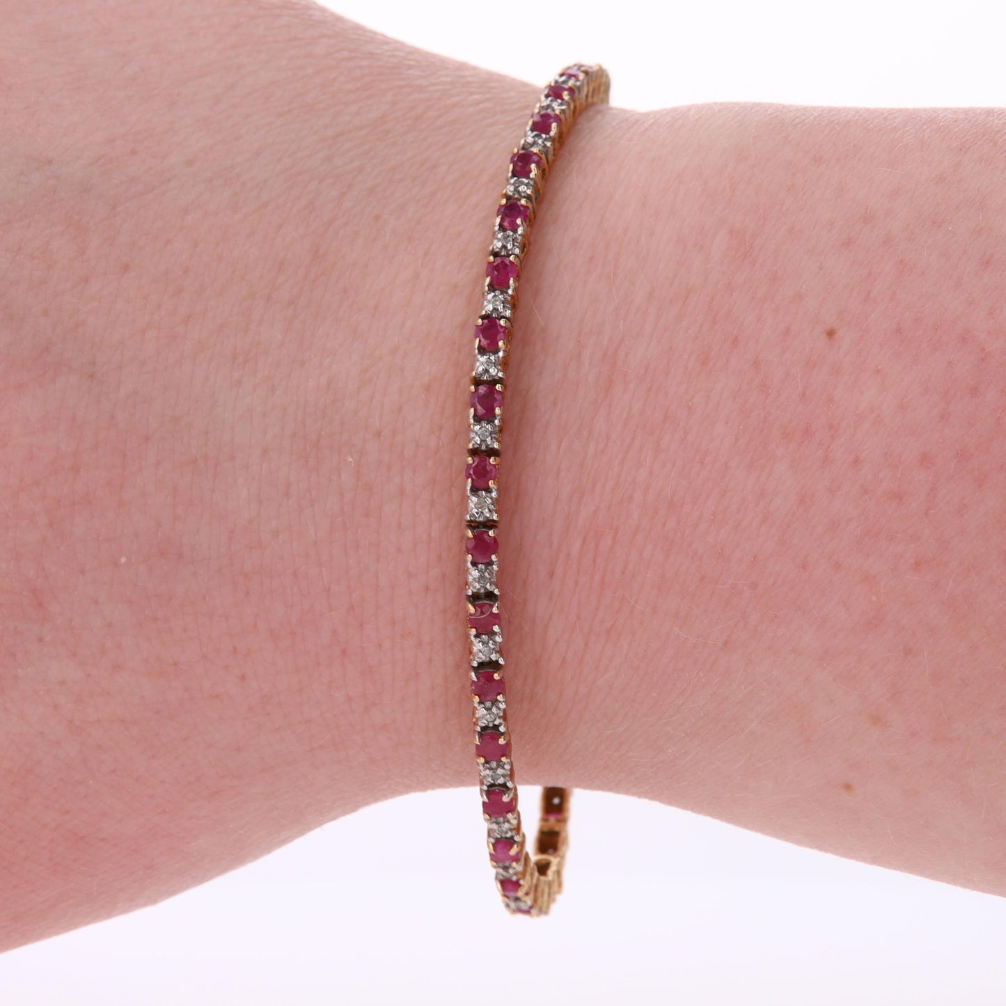 14k Yellow Gold Diamond and Ruby Tennis Bracelet