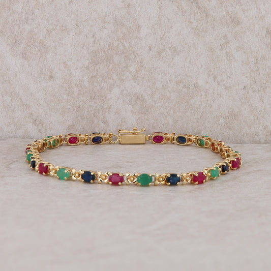 14k Yellow Gold Ruby, Sapphire and Emerald Bracelet