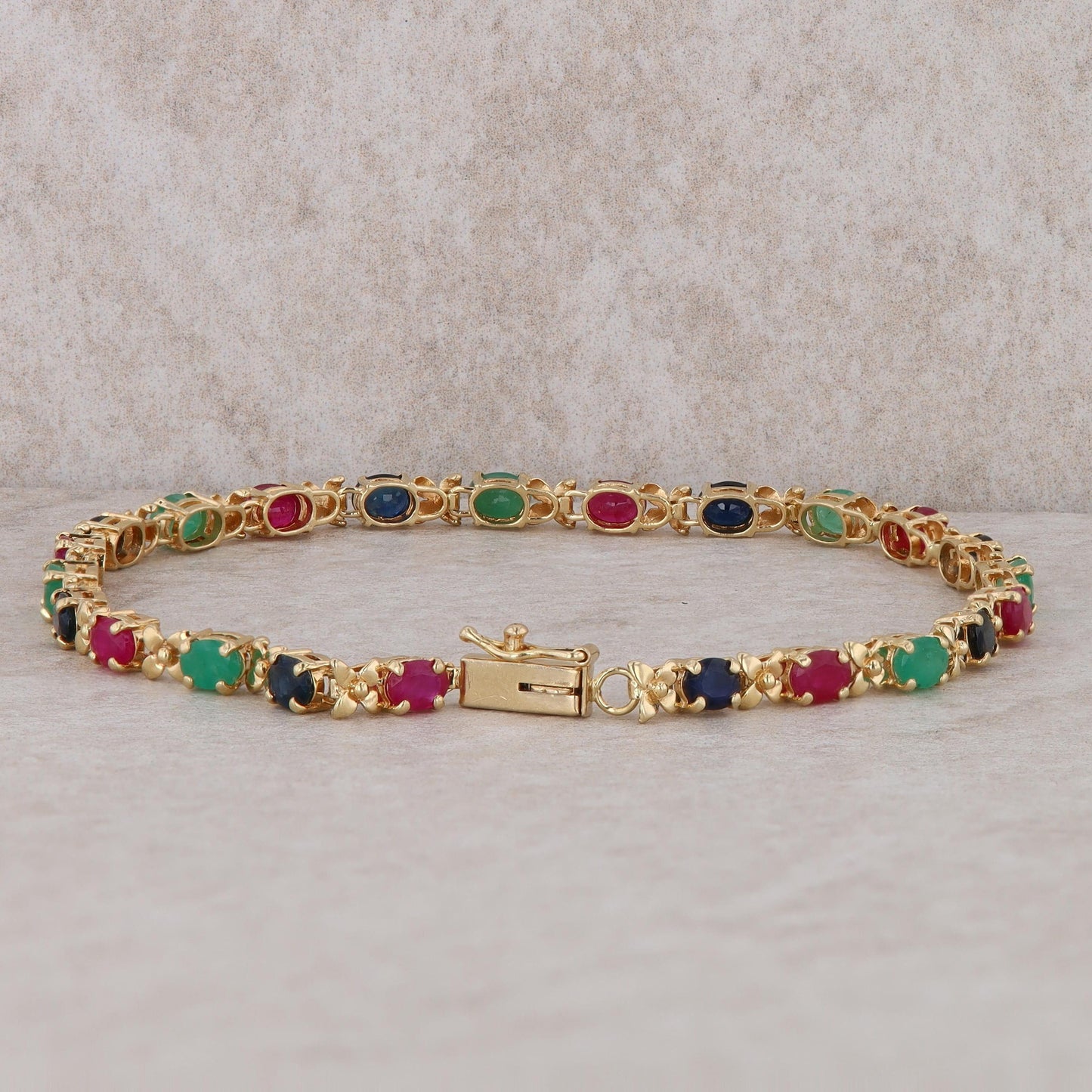 14k Yellow Gold Ruby, Sapphire and Emerald Bracelet