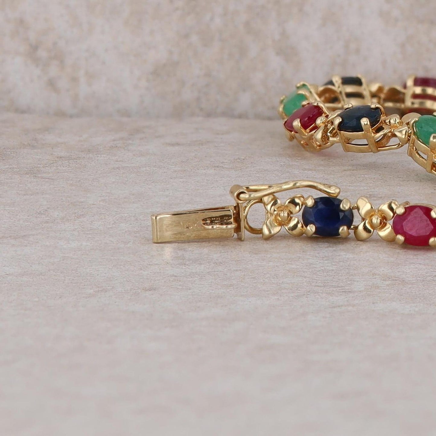 14k Yellow Gold Ruby, Sapphire and Emerald Bracelet