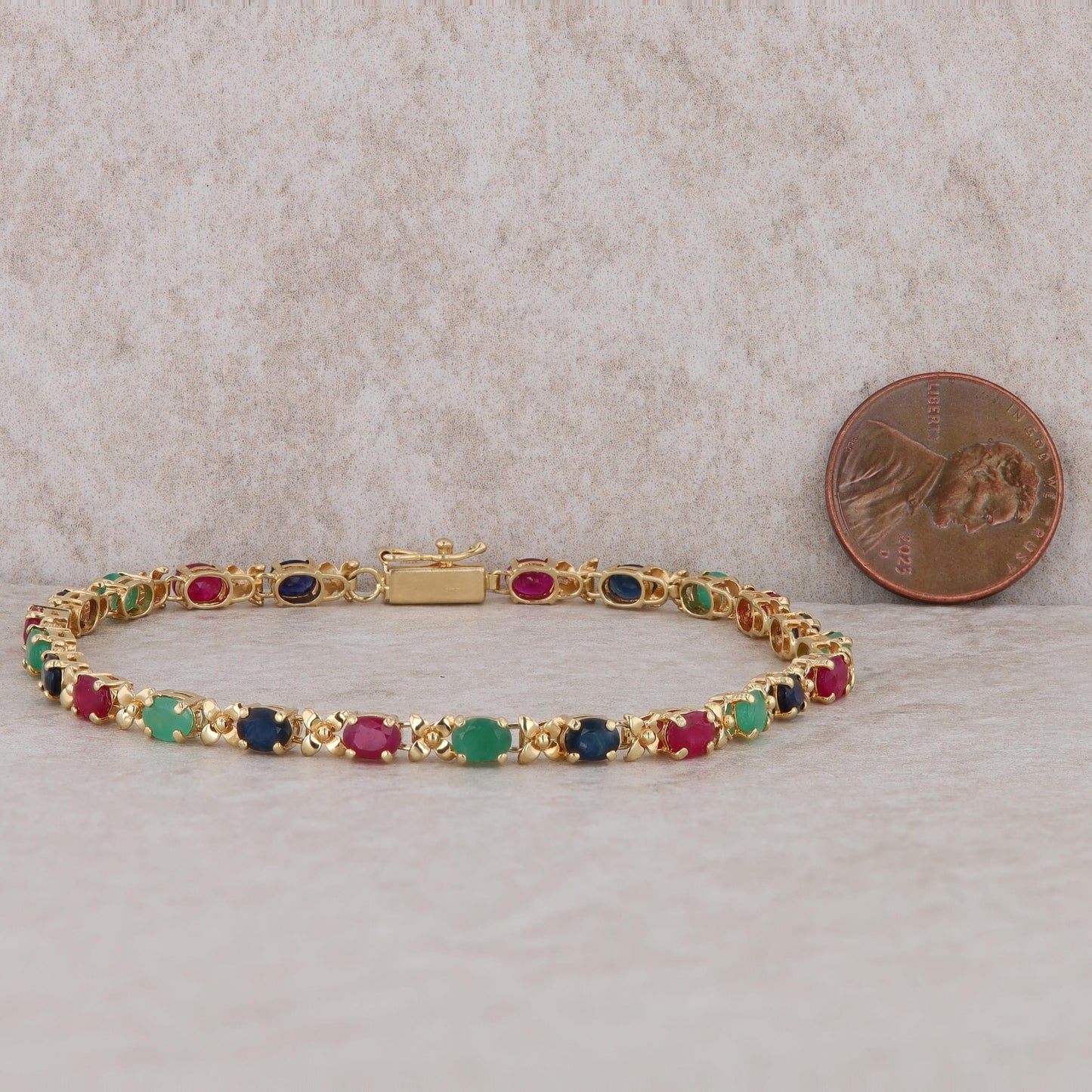 14k Yellow Gold Ruby, Sapphire and Emerald Bracelet